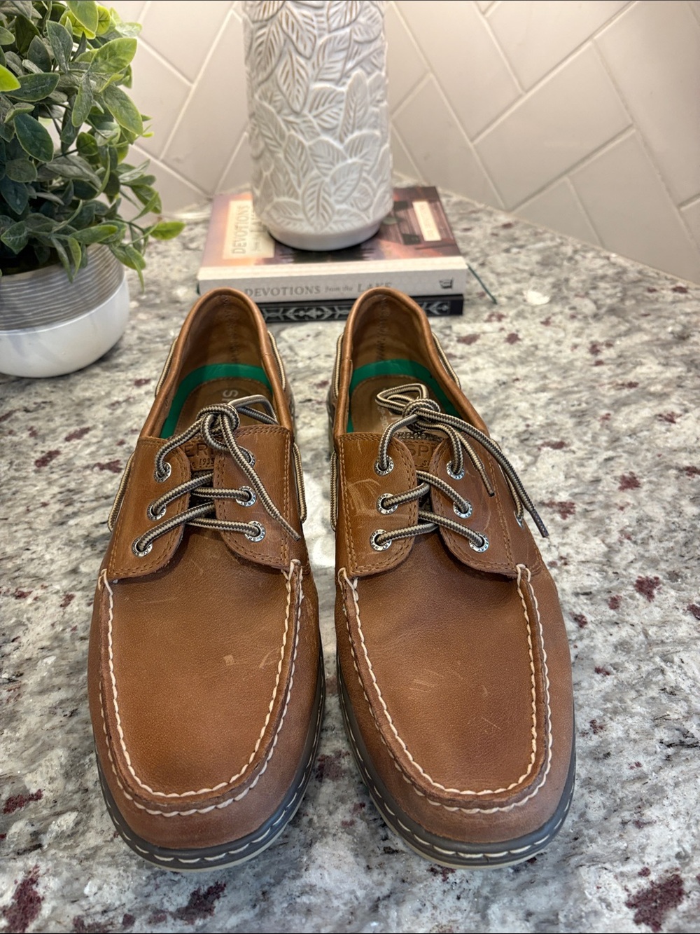 Sperry Top-Sider Brown Leather Boat Shoes with Gray-Tan Sole - Picture 3 of 4